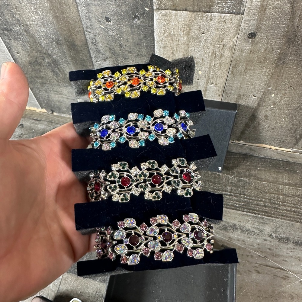 Danbury Mint Seasonal Sensations Set of 4 Colorful Rhinestone Stretch Bracelets - Picture 3 of 5